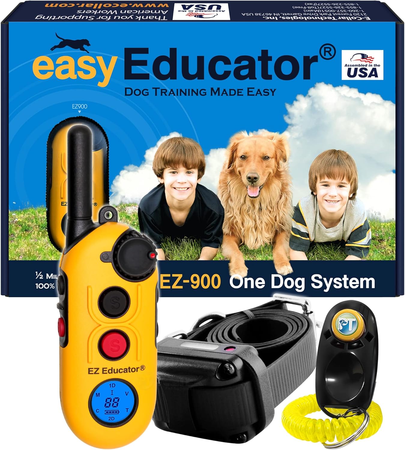 Educator EZ-900 E Collar for Dog Training with Remote – 1/2 Mile Range, Waterproof, 256 Blunt Stimulation Levels, Tone or Vibration Mode, Night Tracking Light for Small, Medium & Large Dogs