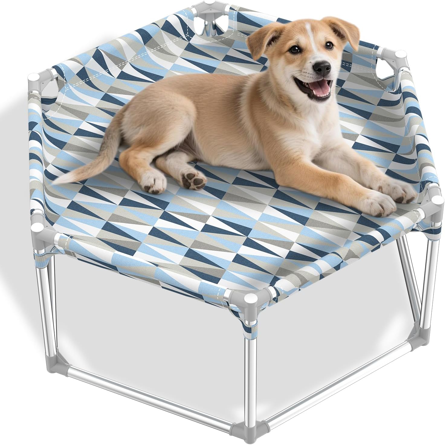 Elevated Dog Bed with Full Guardrail, Raised Dog Sofa Beds, Hexagonal Sleeping Puppy Bed，Cooling Outdoor Pet Cot with Breathable Cotton Fabric (Small, Hexagon)