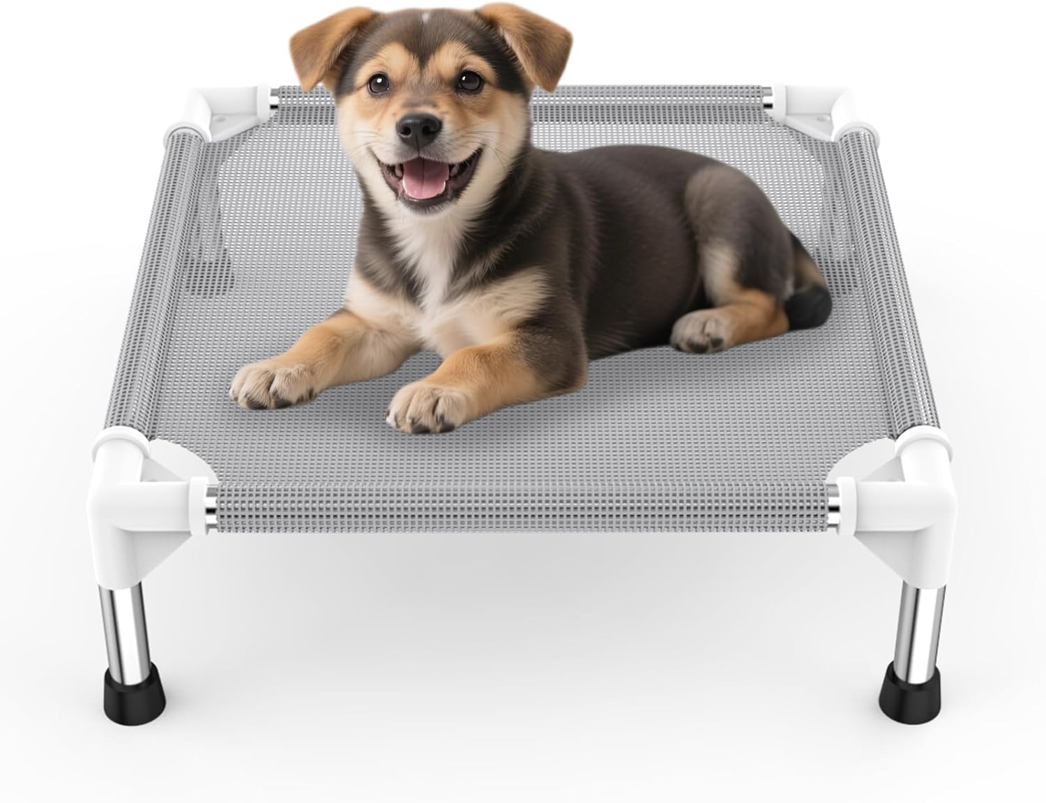 Elevated Dog Bed with Teslin Cooling Fabric – Lightweight Dog Cot for Small Dogs, Waterproof & Washable Breathable Mesh, Raised Pet Bed for Indoor Outdoor Use, Anti-Slip, Easy Clean