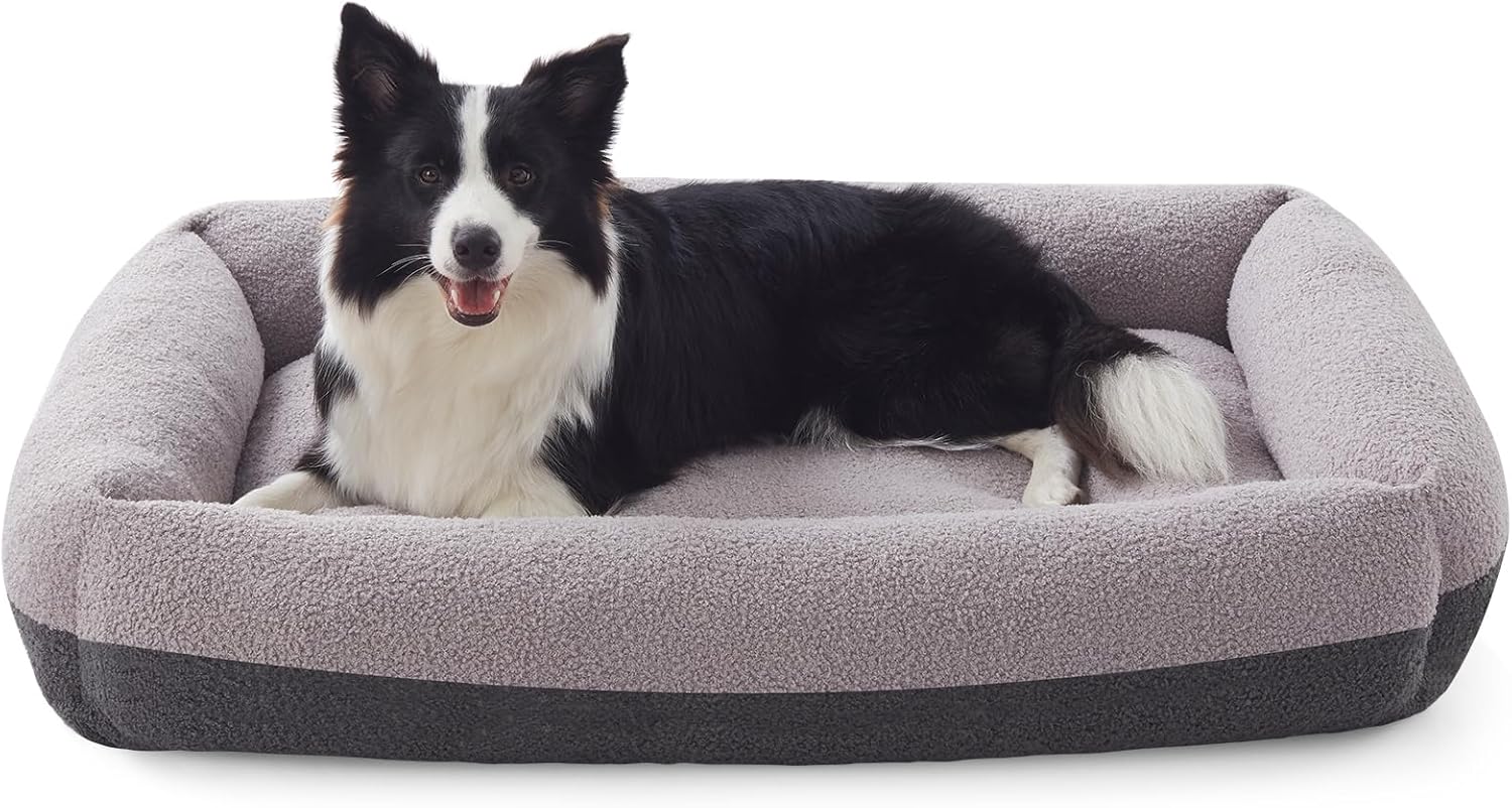 FURTIME Dog Bed Large Sized Dogs, Washable Comfy Fluffy Medium Dog Beds, Removable Zipper Cover Machine Wash, Soft Orthopedic Bed Durable Pet Cuddler with Anti-Slip Bottom, 36″x27″x8″, Grey