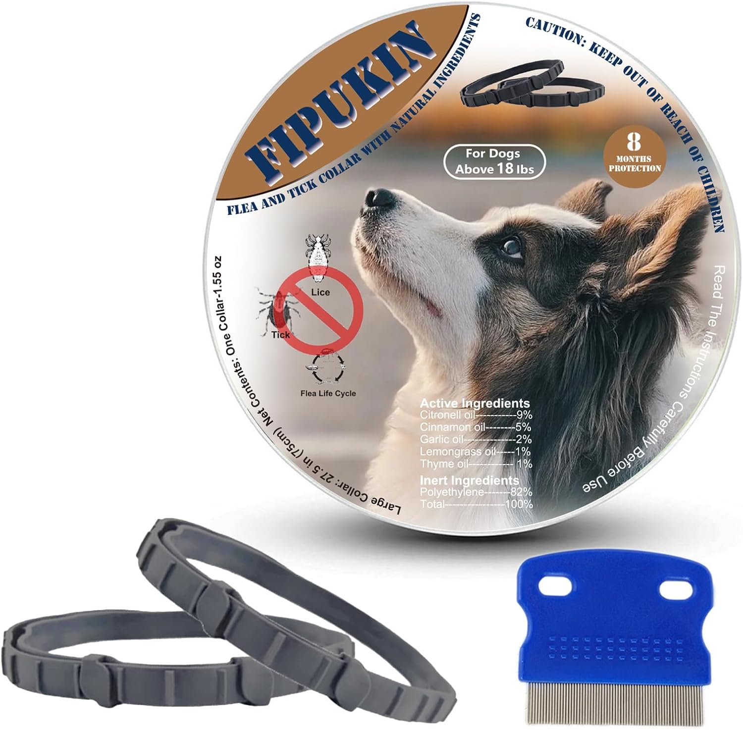 Flea and Tick Collar for Large Dogs, 2‑Pack | Double Protection for Multi‑Dog Homes, 8‑Month Waterproof Design | Natural Essential Oils, No Harsh Chemicals