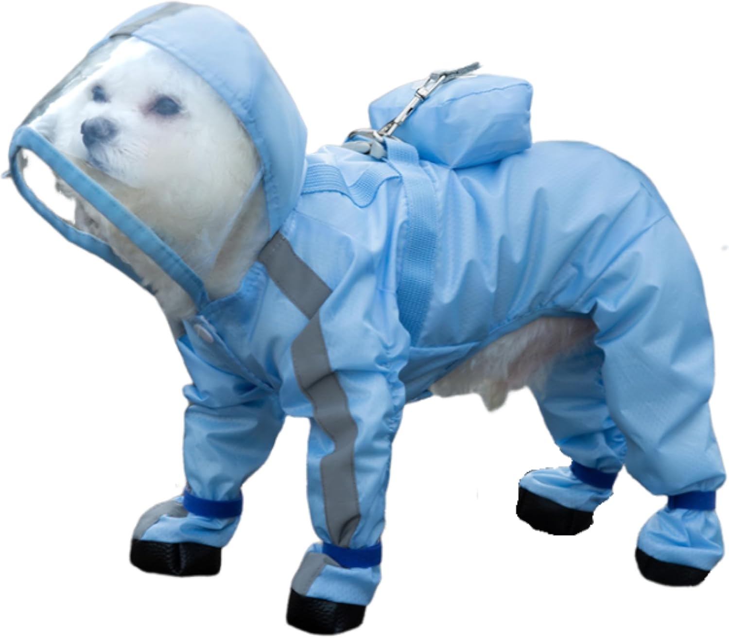 Full Coverage Small Dog Raincoat, Waterproof with Four-Leg Protection, Ideal for Teddy Bears, Includes Waterproof Mini Backpack (Blue, Medium(Suggest Weight 5.5-8.8lb))