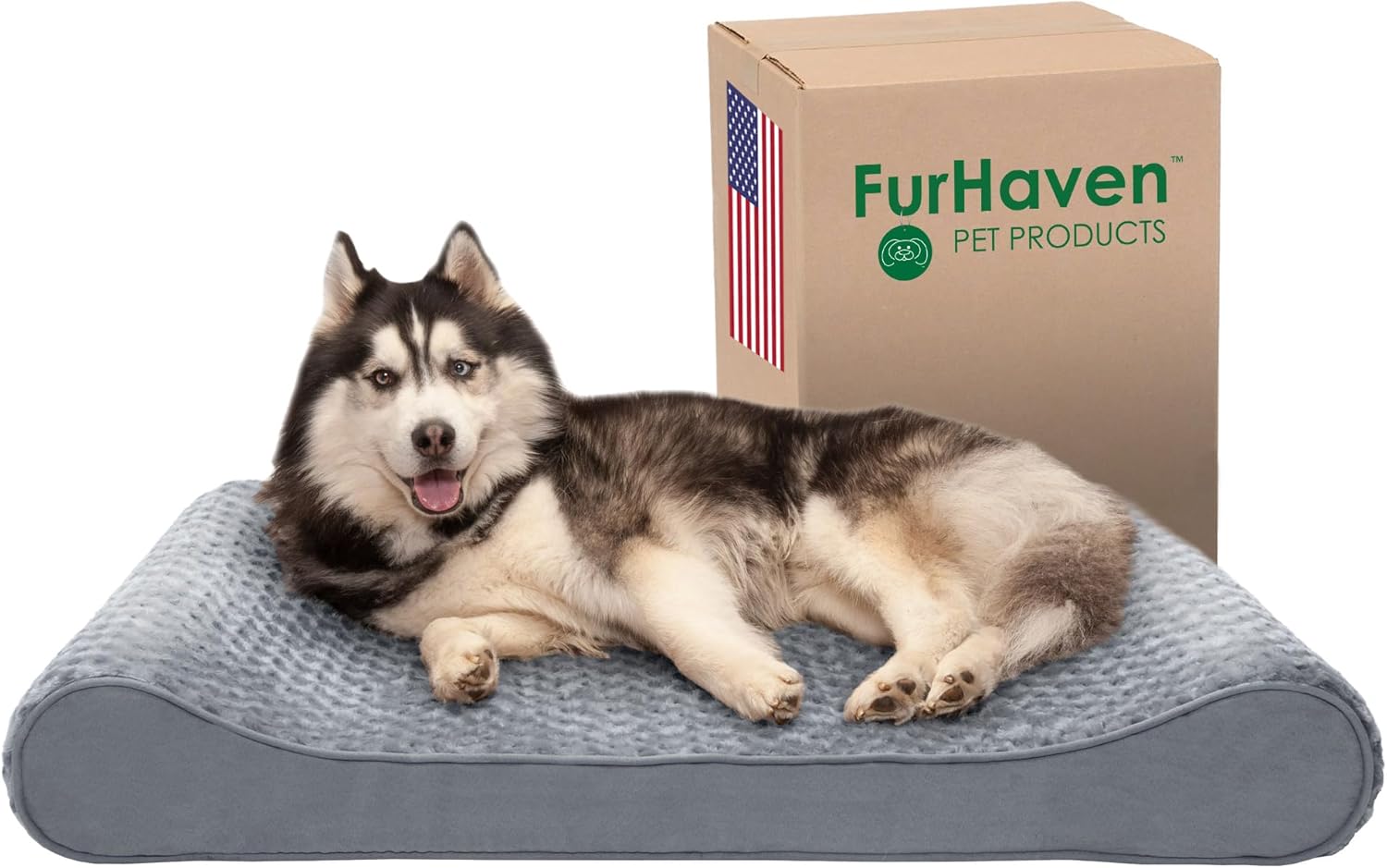 Furhaven Memory Foam Dog Bed for Large Dogs w/ Removable Washable Cover, For Dogs Up to 75 lbs – Ultra Plush Faux Fur & Suede Luxe Lounger Contour Mattress – Gray, Jumbo/XL