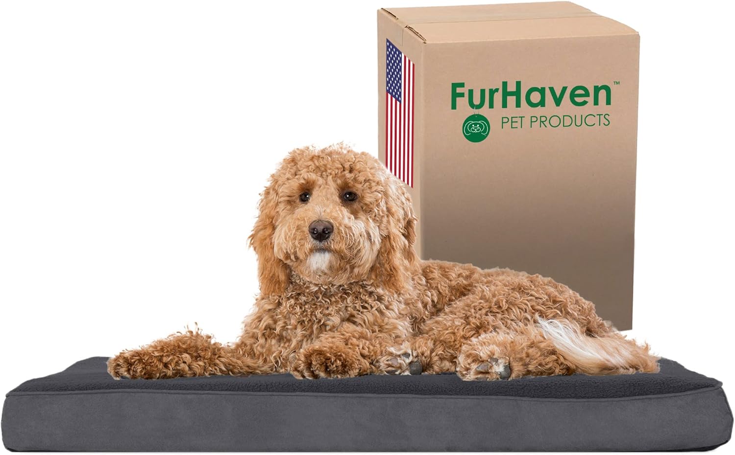 Furhaven Orthopedic Dog Bed for Large/Medium Dogs w/ Removable Washable Cover, For Dogs Up to 55 lbs – Terry & Suede Mattress – Gray, Large