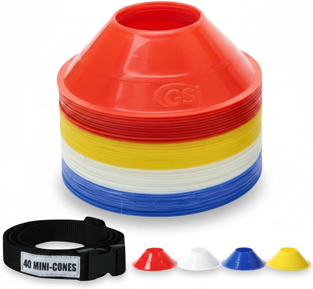 GSi Sports Training Cones for Agility Drills – Soccer & Basketball Multi-Sport Field Markers, Durable Flexible Cones in Multiple Shapes & Packs (20–80 Pack)