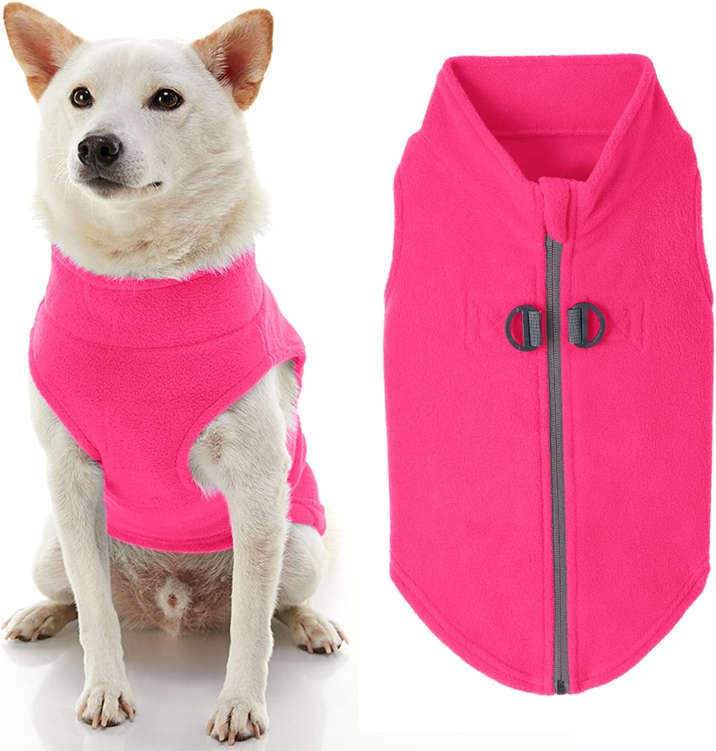 Gooby Zip Up Fleece Dog Sweater – Pink, Large – Warm Pullover Fleece Step-in Dog Jacket with Dual D Ring Leash – Winter Small Dog Sweater – Dog Clothes for Small Dogs Boy and Medium Dogs