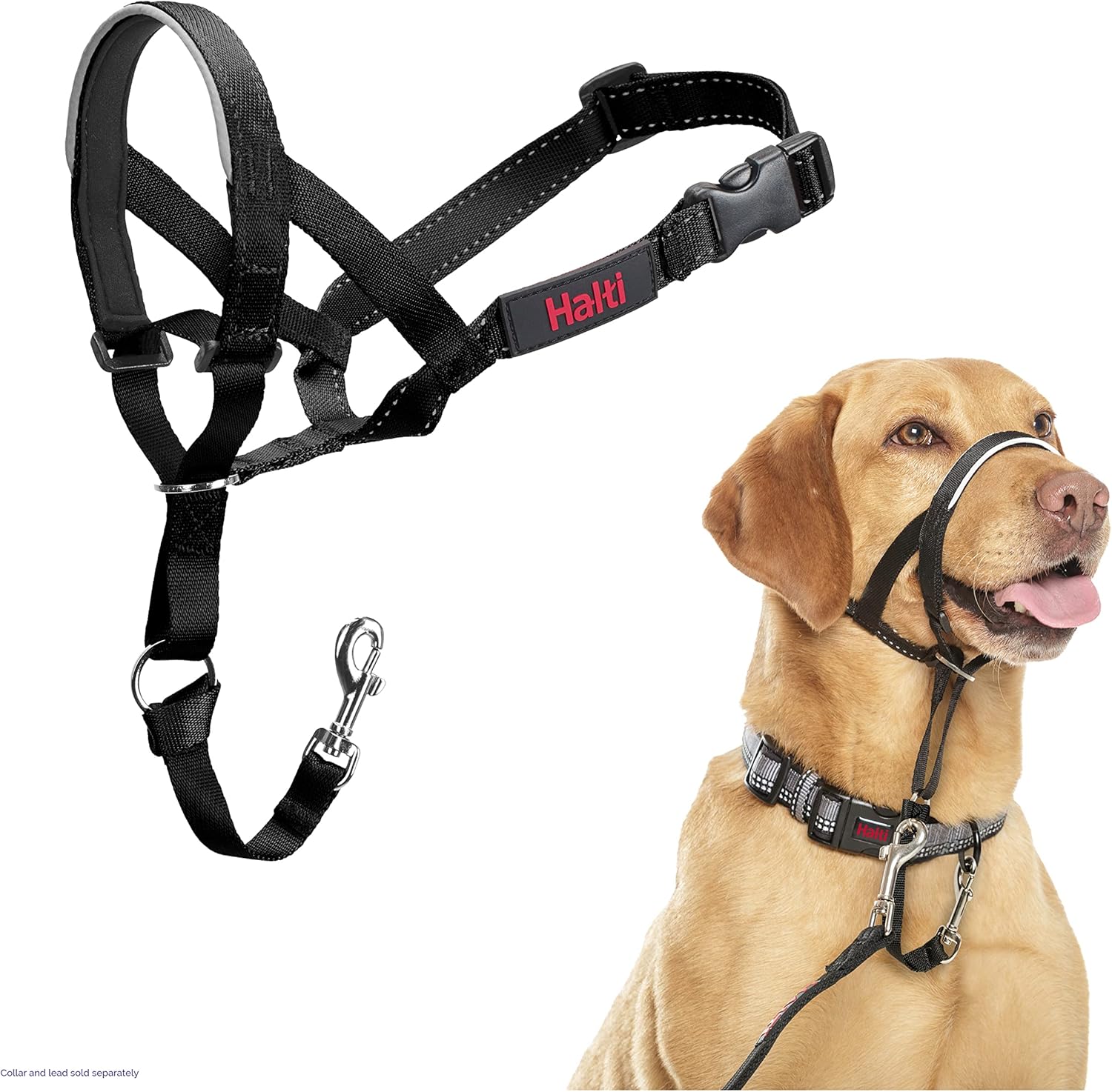 Halti Headcollar – Stop Your Dog Pulling on the Leash. Adjustable, Reflective and Lightweight, with Padded Nose Band. Dog Training Anti-Pull Collar for Medium Dogs (Size 3, Black)