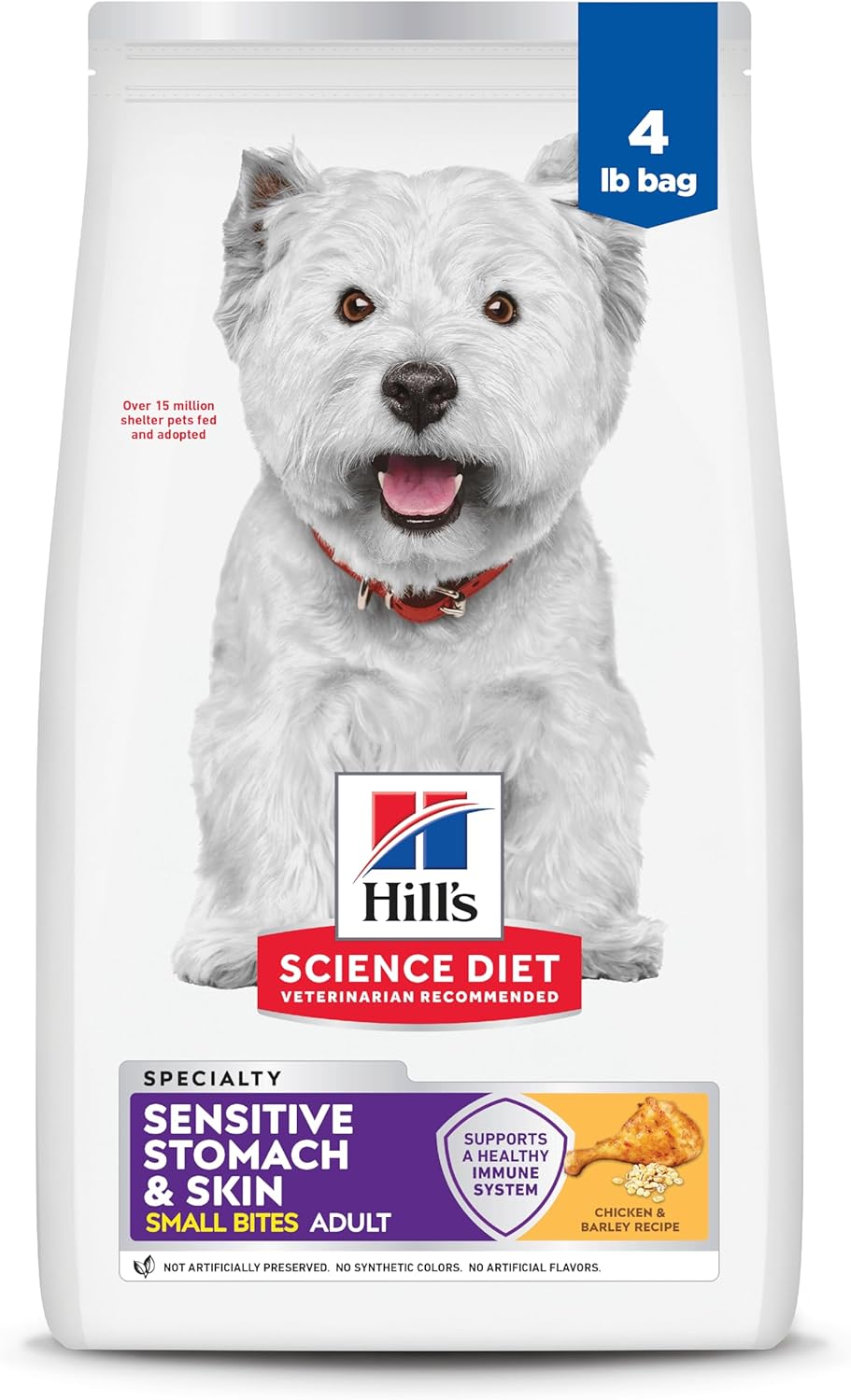 Hill’s Science Diet Adult Sensitive Stomach & Skin Small Bites Dry Dog Food, Chicken, 4 lb. Bag