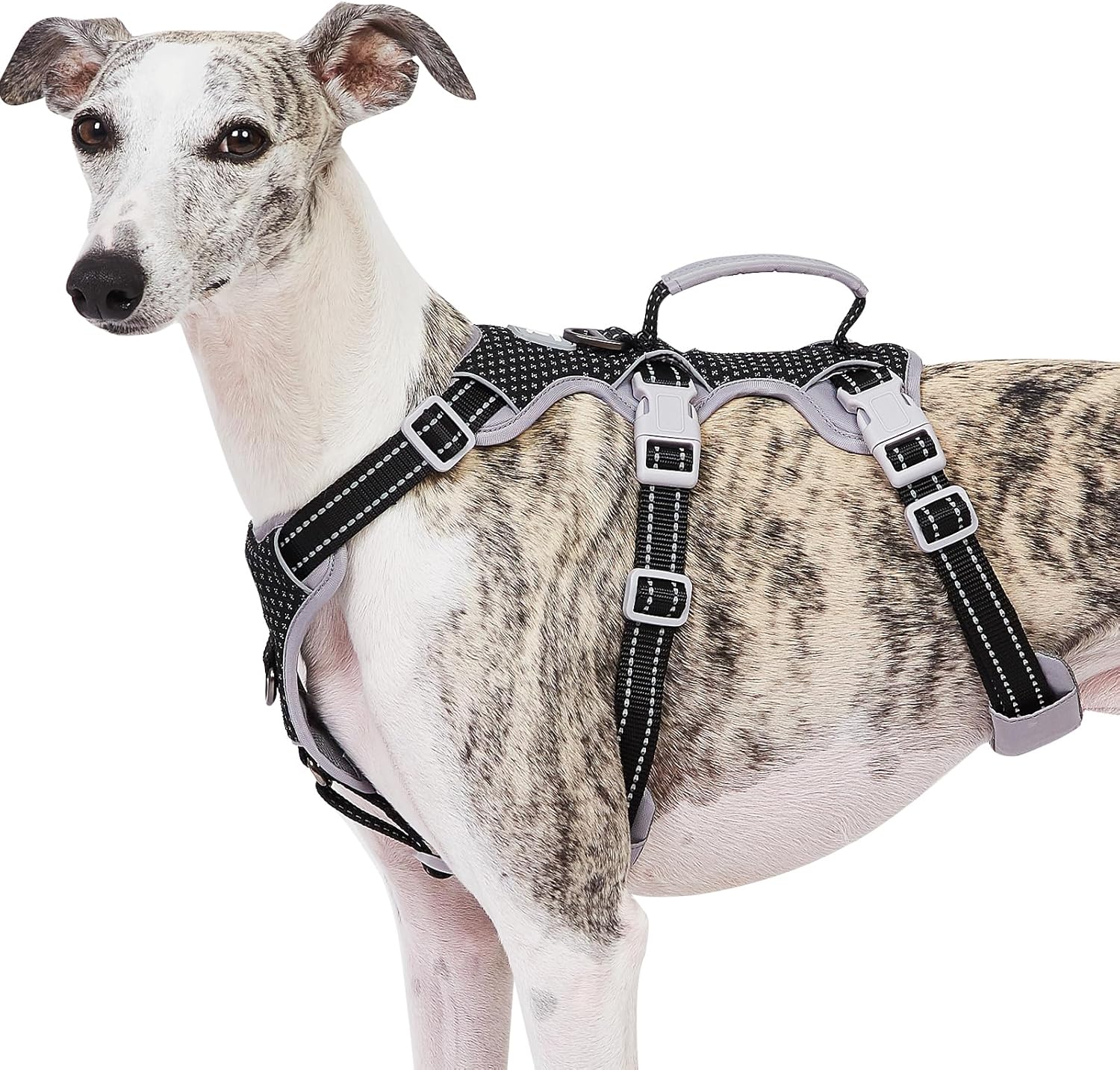 Huntboo Escape Proof Dog Harness, No Pull Reflective Harness with Lift Handle, Adjustable Pet Vest with Front and Back Leash Clips for Small Medium Large Dogs Walking Hiking Training (Black,L)