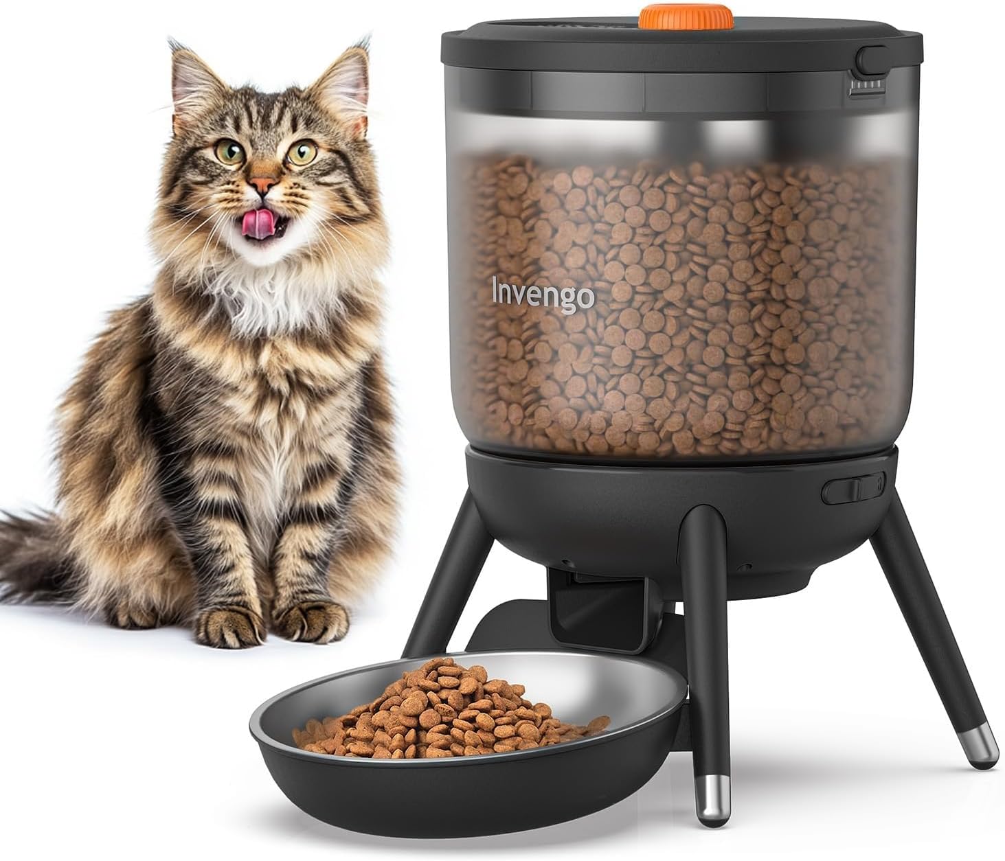 Invengo Automatic Cat Feeder with Timed Food Dispenser, One-Touch Feeding, Dual Power Supply, Anti-Bug Design, Visible 3L Hopper – Automatic Pet Feeder for Cats and Small Dogs