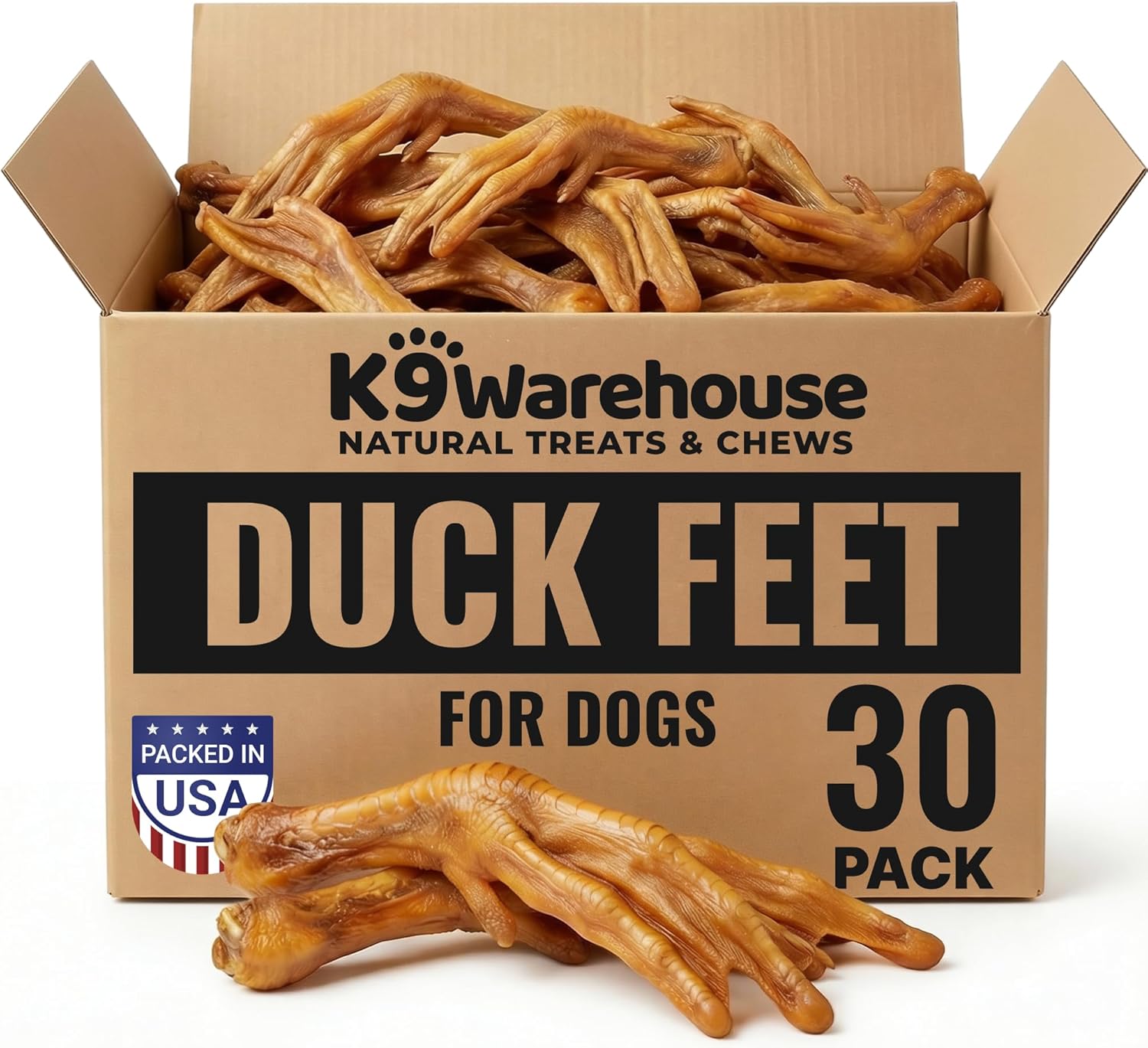 K9warehouse Duck Feet for Dogs – High Protein Dehydrated Dog Treats, Natural Crunchy Chews with Collagen, Glucosamine & Chondroitin for Joint & Hip Health, Dental Care, Small to Large Breeds (30 pcs)