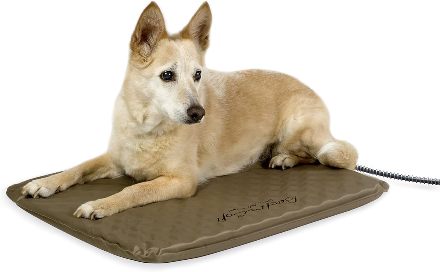 K&H Pet Products Lectro-Soft Orthopedic Outdoor Heated Dog and Cat Bed for Medium Dogs or Big Cats, Soft/Flexible Safety Listed Warming Pad, Waterproof, Washable Cover – Medium 24 X 19in Tan 40W