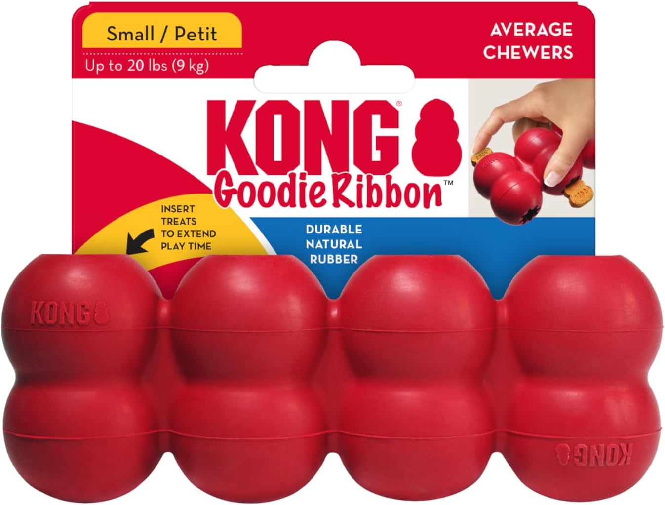 KONG Goodie Ribbon – Stuffable Natural Rubber Dog Toy – with Four Fillable Goodie Grippers for Enrichment Play – Bone-Shaped Chew Toy – for Small Dogs