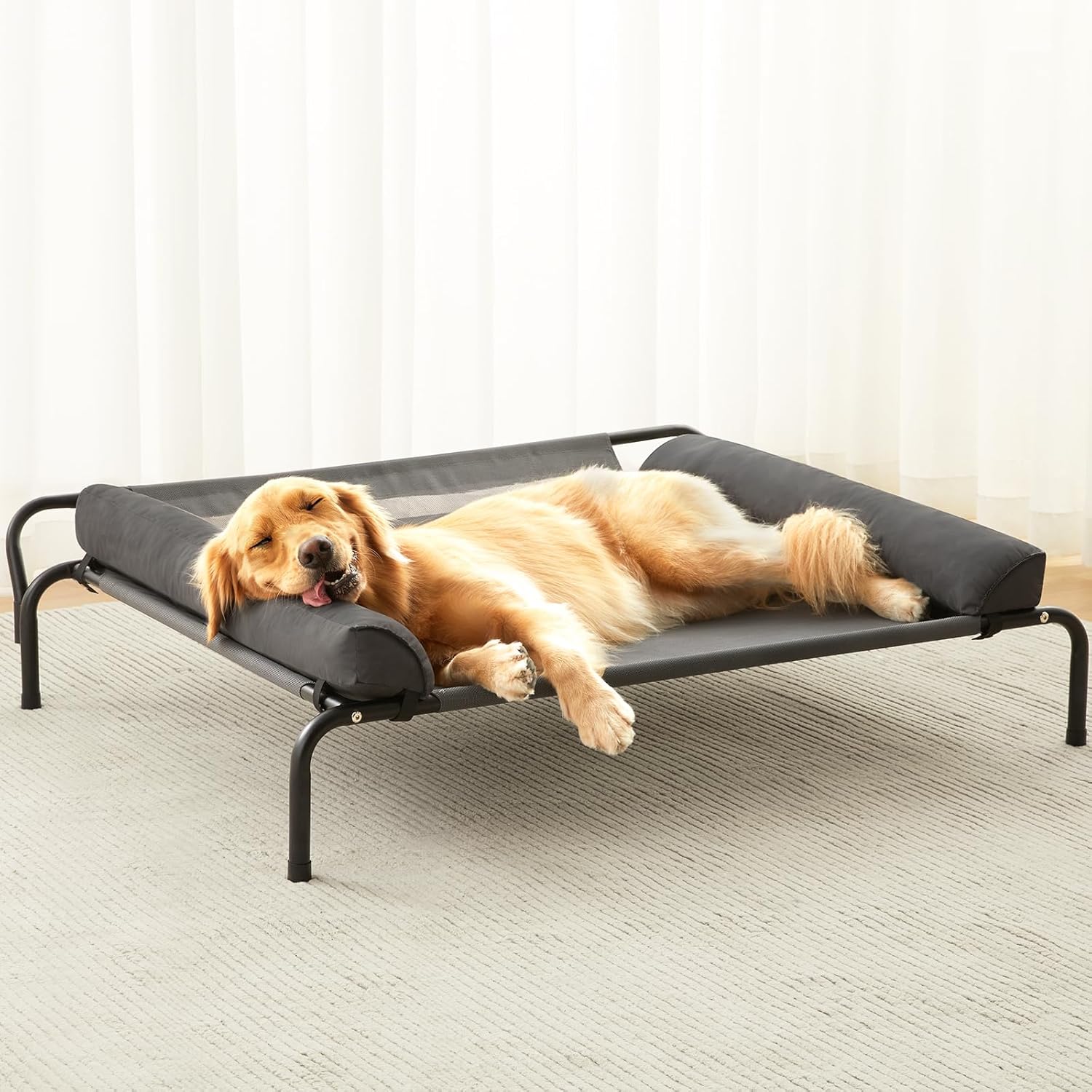 LEXTRO Elevated Dog Bed for Large Dogs – Indoor & Outdoor Raised Dog Cot Hammock with Breathable Mesh, Upgraded Installation Method, Off the Ground Lifted Elevated Pet Bed, Platform Frame Pet Cot