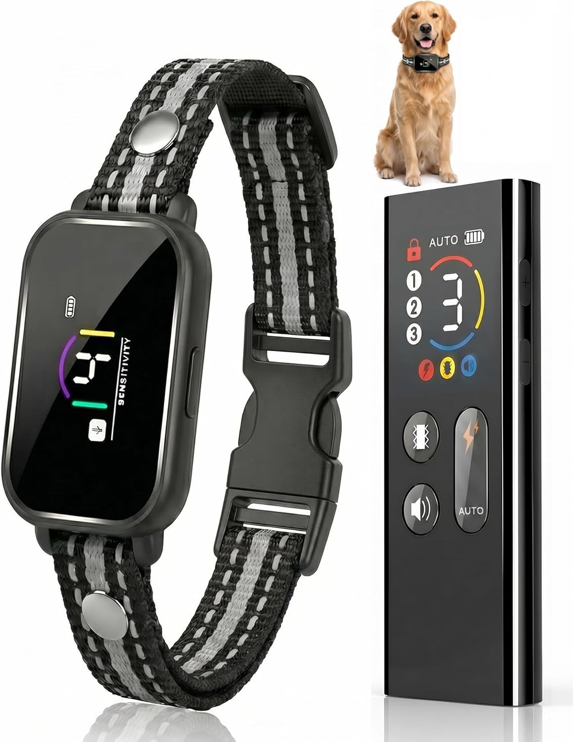 LUCKFOX Shock Collar for Dogs, Dog Shock Collar with Remote Control,Dog Training Collar, 2-in-1 Training & Automatic Bark Control, Beep Vibration Safe Shock Modes, for Small Medium Large Dogs