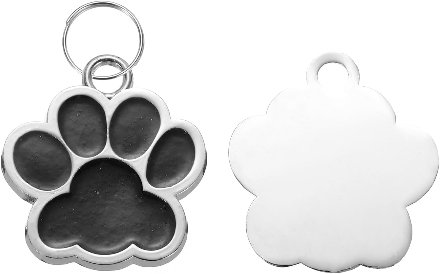 MECCANIXITY Pet ID Tags Cute Paw Shape, 38x38mm Metal Personalized Custom Engraving Up to 5 Lines Blank Stamping Pet Supplies Engrave Name Number Tags for Pet Dog ID Tags (Black)