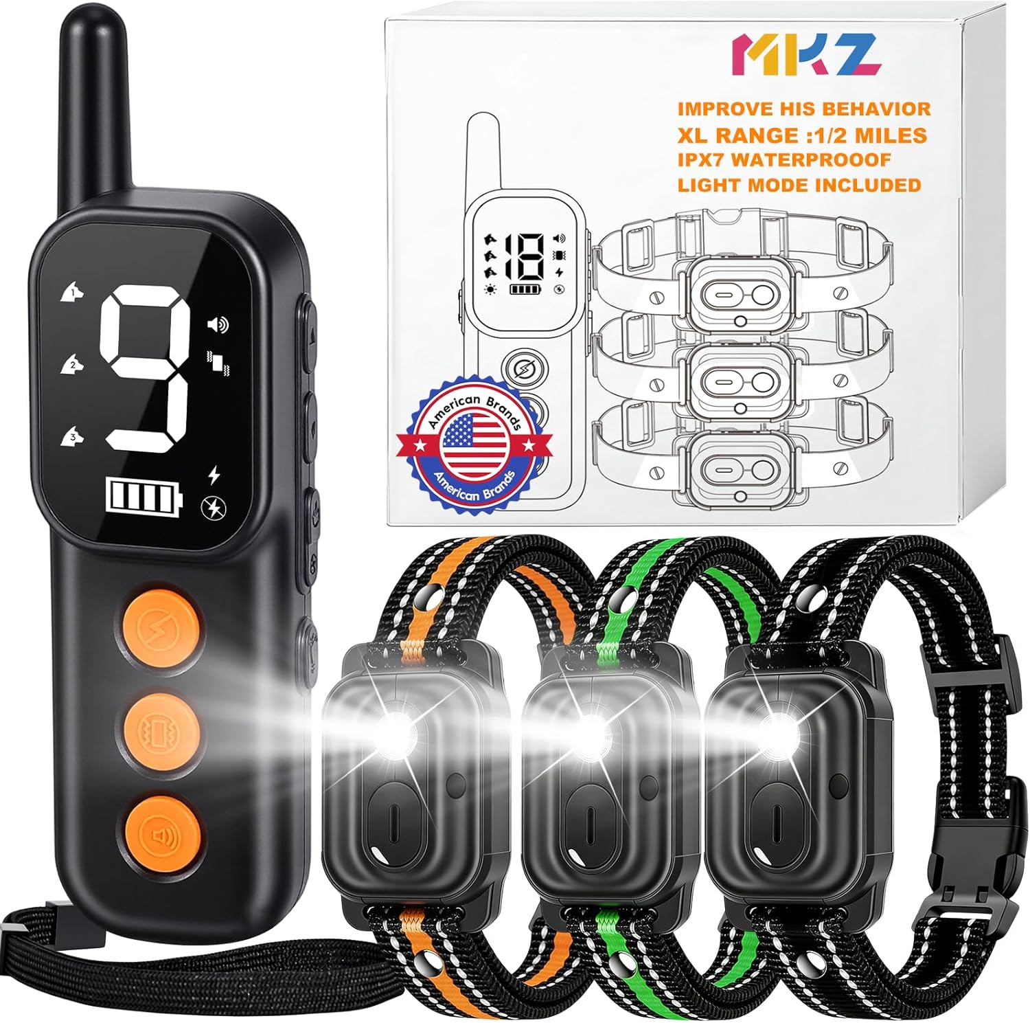 MKZ Dog Training Collar with Remote 3300FT for 3 Dogs, IPX7 Waterproof Rechargeable Training Collar with Beep, Vibration, Training Collar for Large Dogs, Small Dogs, Medium Dogs (10-120 lbs)