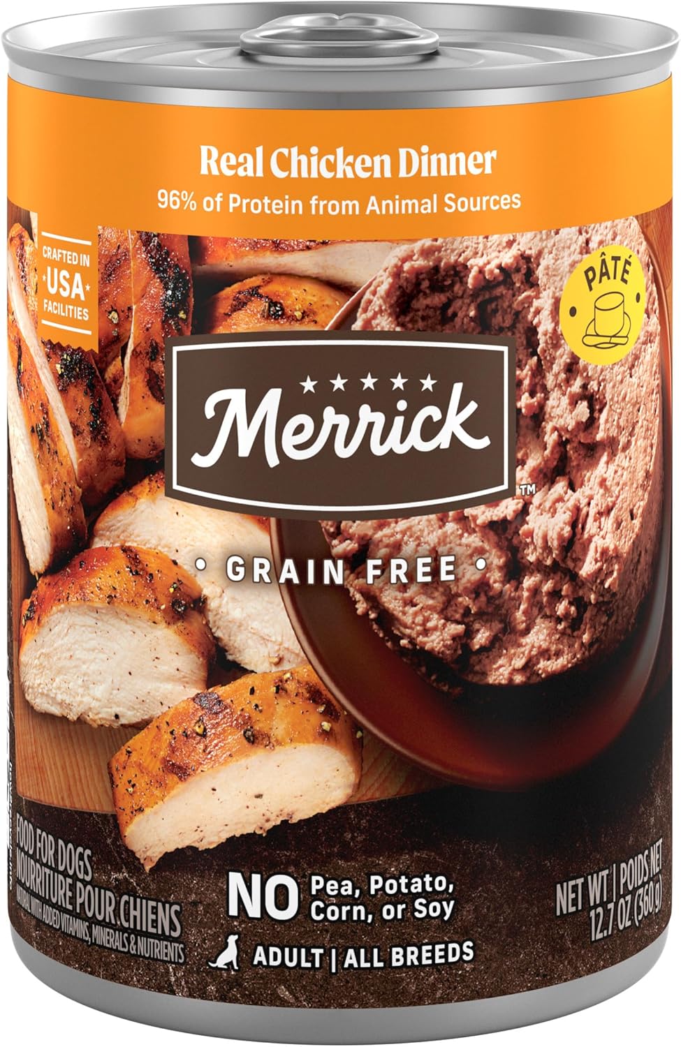 Merrick Grain Free Premium And Natural Canned Dog Food, Soft And Healthy Wet Recipe, Real Chicken Dinner – (Pack of 12) 12.7 oz. Cans