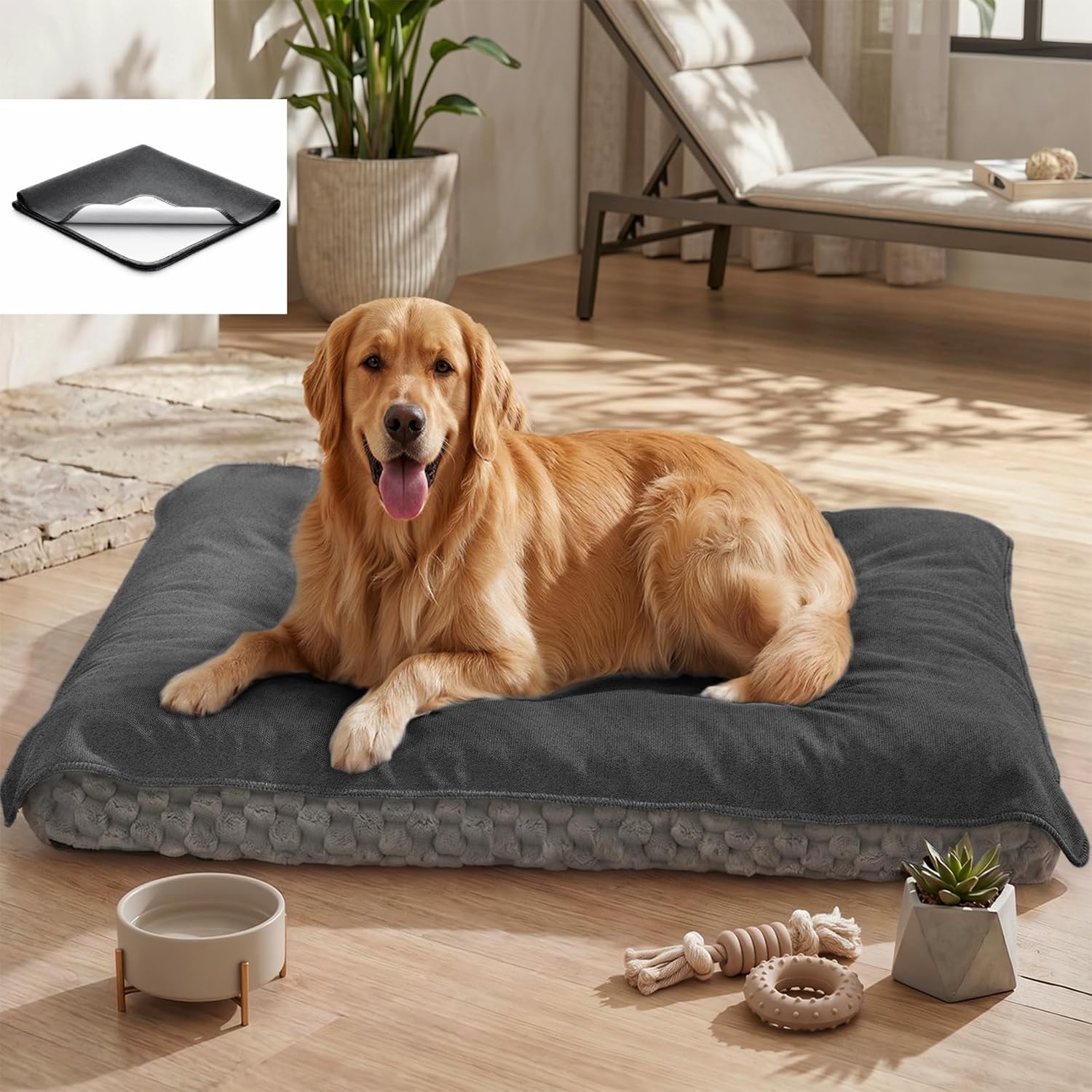 MontVoo Washable Dog Bed Cover, Absorbent Quick Dry Pet Bed Sheet, Easy Hair Removal Couch Covers for Dog/Cat, 20×20 Inches, Waterproof PU Backing Dog Bed Mat for Car Seat/Crate, Cover Only, Darkgrey
