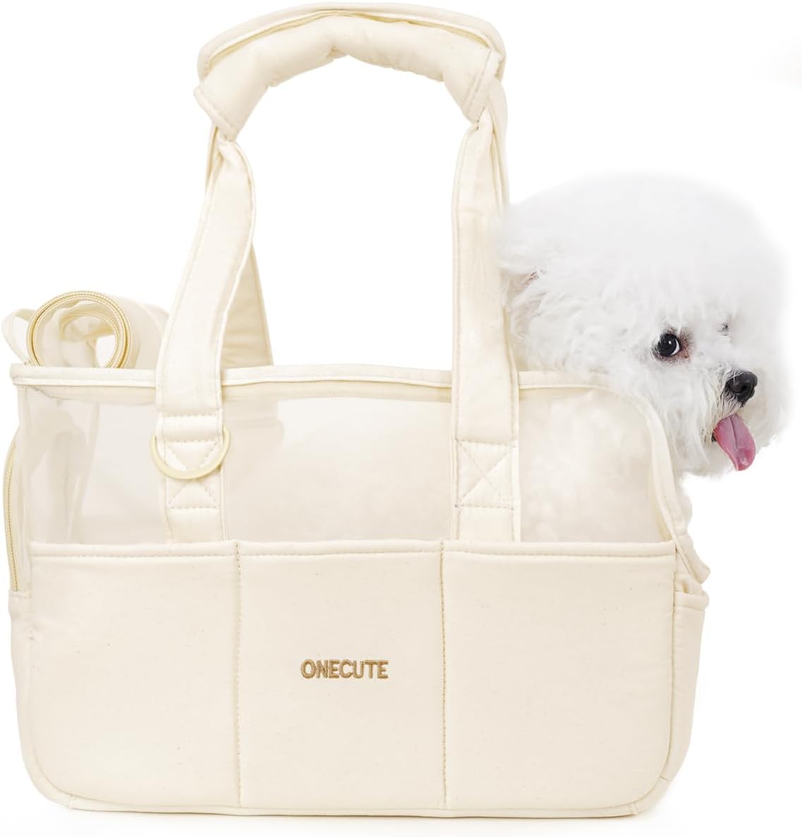 ONECUTE Dog Purse Carrier for Small Dogs Rabbit cat with Large Pockets, Cotton Bag, Dog Carrier Soft Sided, Collapsible Travel Puppy Carrier (Beige Breathable, 13.6″ L x 6.5″ W x 10.0″ H)