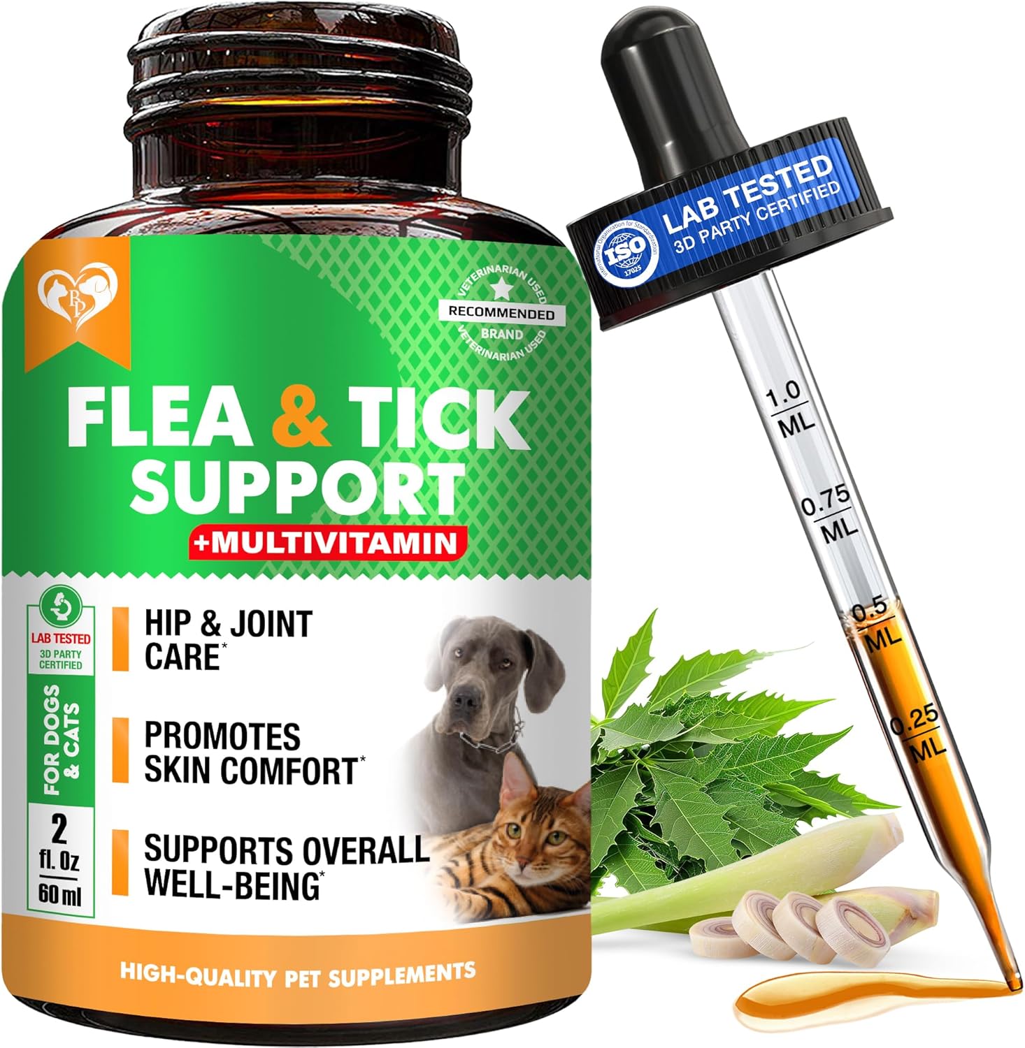 Oral Flea & Tick Prevention for Dogs and Cats – Natural Flea Control and Medicine & Treatment for Small and Large Dogs – Multivitamin Drops Supplements for Pets Made in USA
