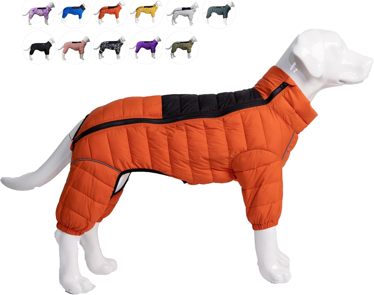 Orange S Warm Dog Vest, 4 Legs Covered Windproof Reflective Waterproof Outdoor Dog Snow Jacket – Zippered Adjustable Sizes for Small to Large Dogs