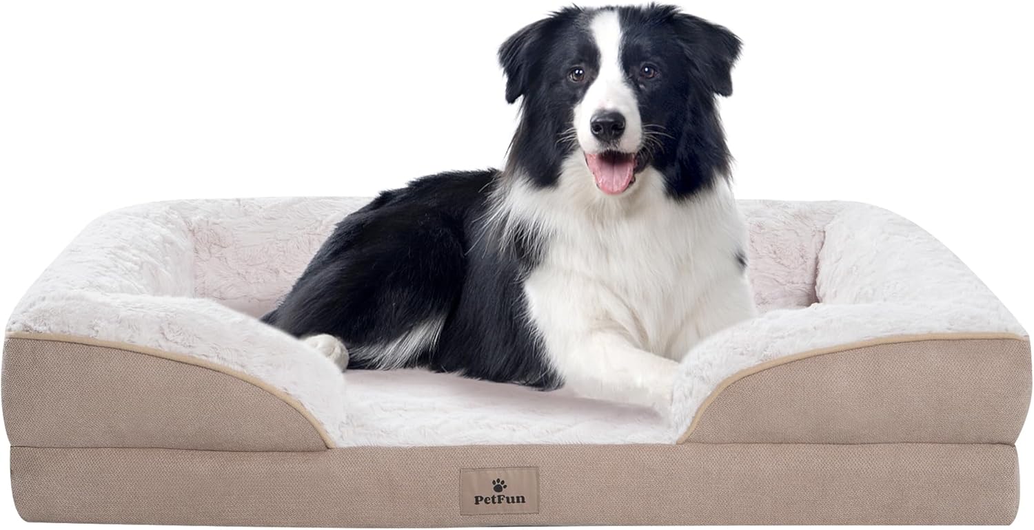 Orthopedic Dog Bed for Large Dogs – Big Washable Dog Sofa Beds Large, Supportive Foam Pet Couch Bed with Removable Washable Cover, Waterproof Lining and Nonskid Bottom, 36”, Beige