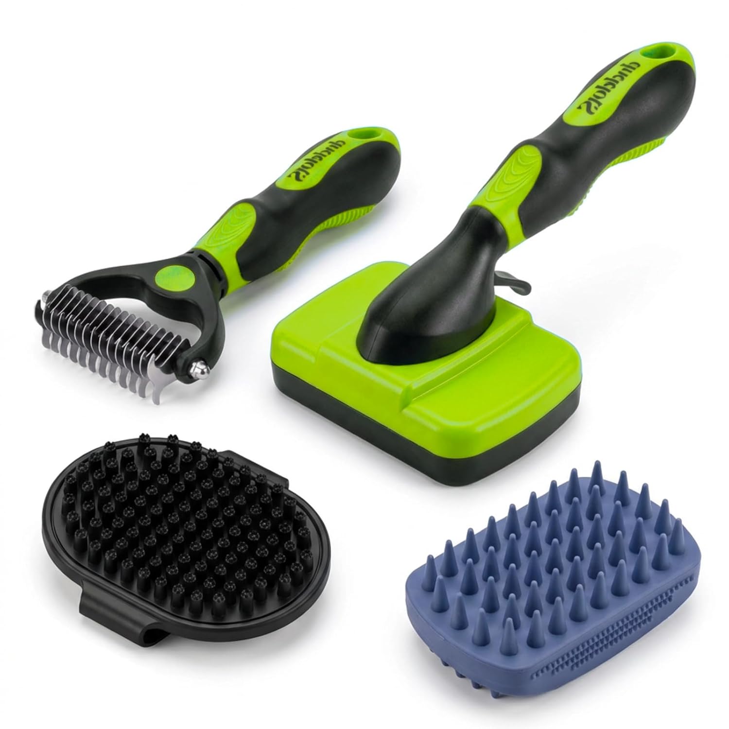 PETIMP STORE 4PCS Self Cleaning Slicker Brush, Pet Grooming Rake, Bath Brush & Massage Brush for Short/Long Haired Dogs, Cats & Horses, Pet Grooming Deshedding Tools – Pet Supplies (Green Black)