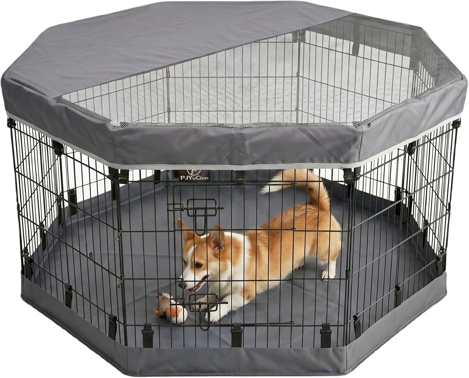 PJYuCien Dog Playpen with Top Cover and Bottom Pad – Metal Foldable Exercise Pen, 8 Panels 30″ H x 24″ W Indoor Outdoor Pet Fence Puppy Crate Kennel, Gray
