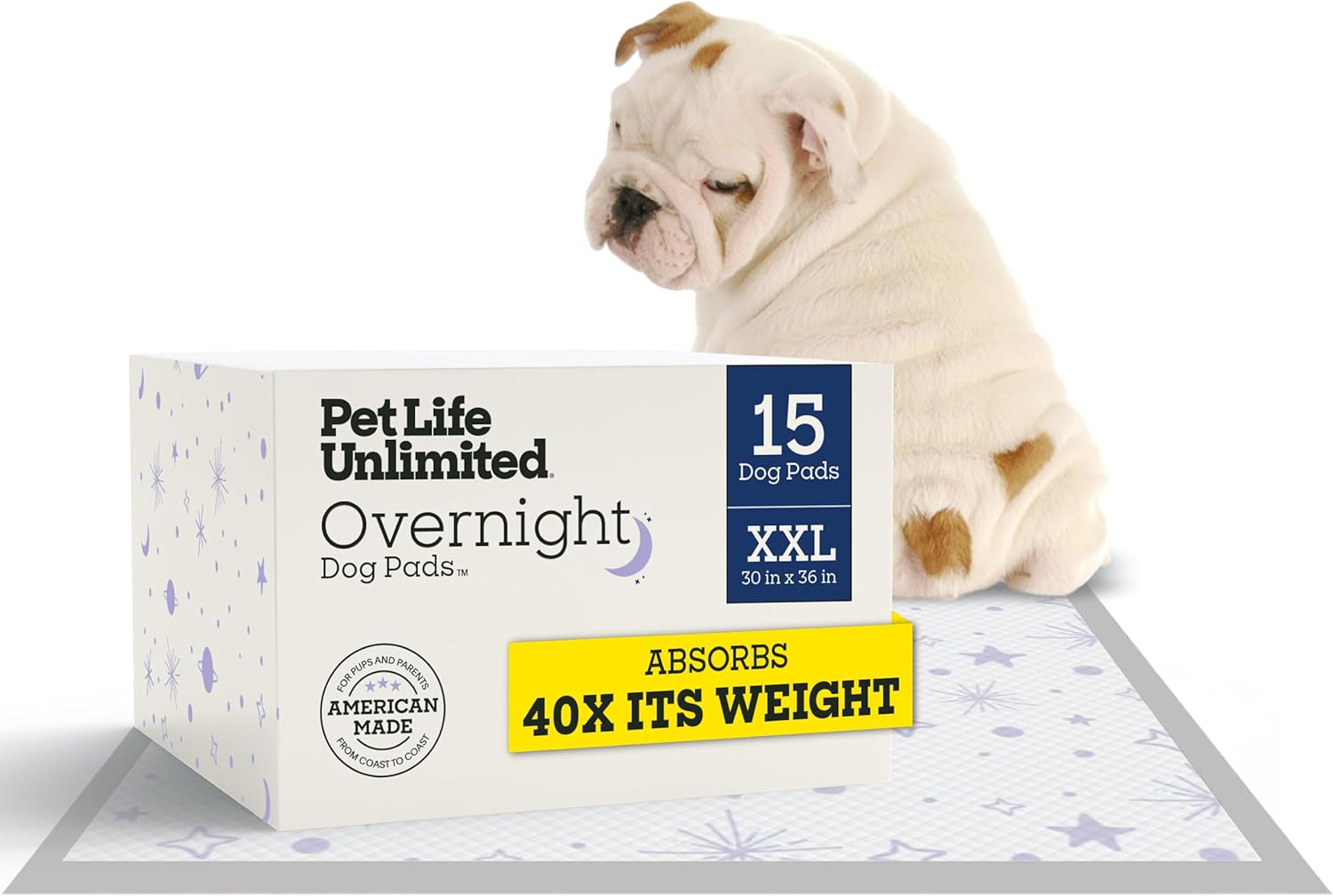 Pet Life Unlimited Overnight XXL Puppy Pads for Dogs, 30″ x 36″, 15 Count, Leak-Proof, Super Absorbent, Quick-Dry Potty Training Pads, Overnight Protection & Jasmine Honey Scent, Made in USA