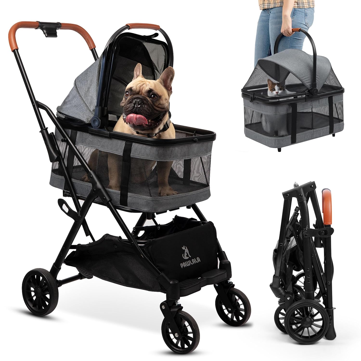 Pet Stroller with Detachable Carrier – Ideal for Small to Medium Dogs & Cats – Compact & Convenient Design – Easy Assembly Pet Stroller for Cats, Dog Strollers for Small Dogs – Metallic Gray