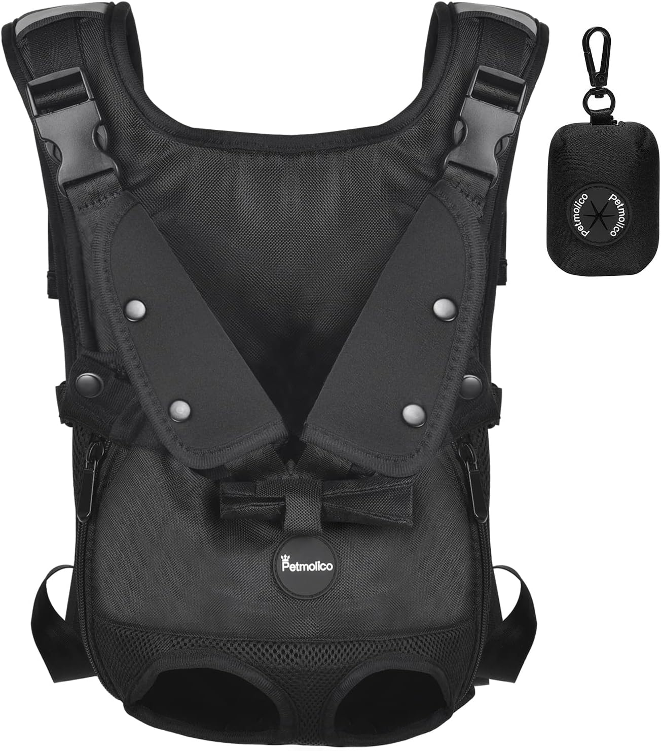 Petmolico Dog Carrier Backpack, Adjustbale Dog Front Backpack Legs Out Puppy Backpack for Small Medium Dogs Travelling Hiking Shopping, Black Small
