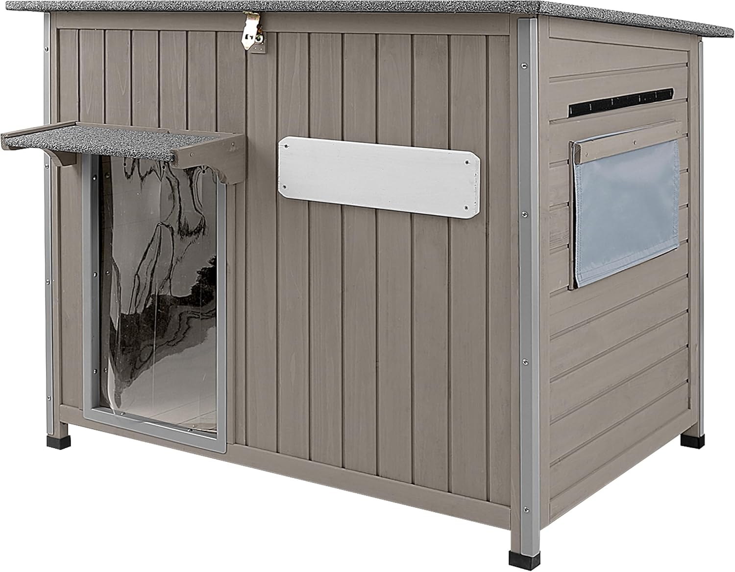 PetsCosset 43.3″ L Large Outdoor Dog House Weatherproof Doghouse for Medium to Large Dogs with Anti Bite Frames Wooden Dog Kennel with Window,8 Elevated Feet,Reinforced Bottom for Pet Up to 180 LBS