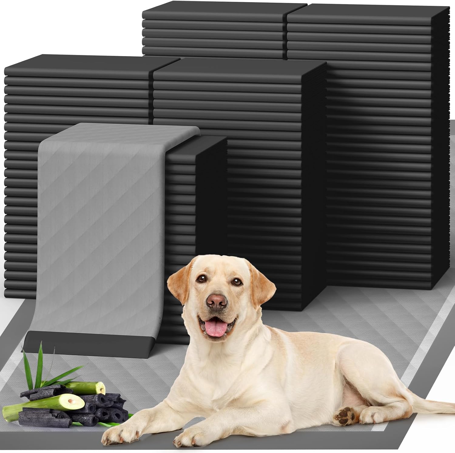 Powools Charcoal Puppy Pads – 100 Packs, 34″×28″ Ultra-Large Puppy Pads, Odor-Control Carbon Pee Pads for Dogs, 6-Layer Ultra-Absorbent & Quick-Dry Black Training Pads