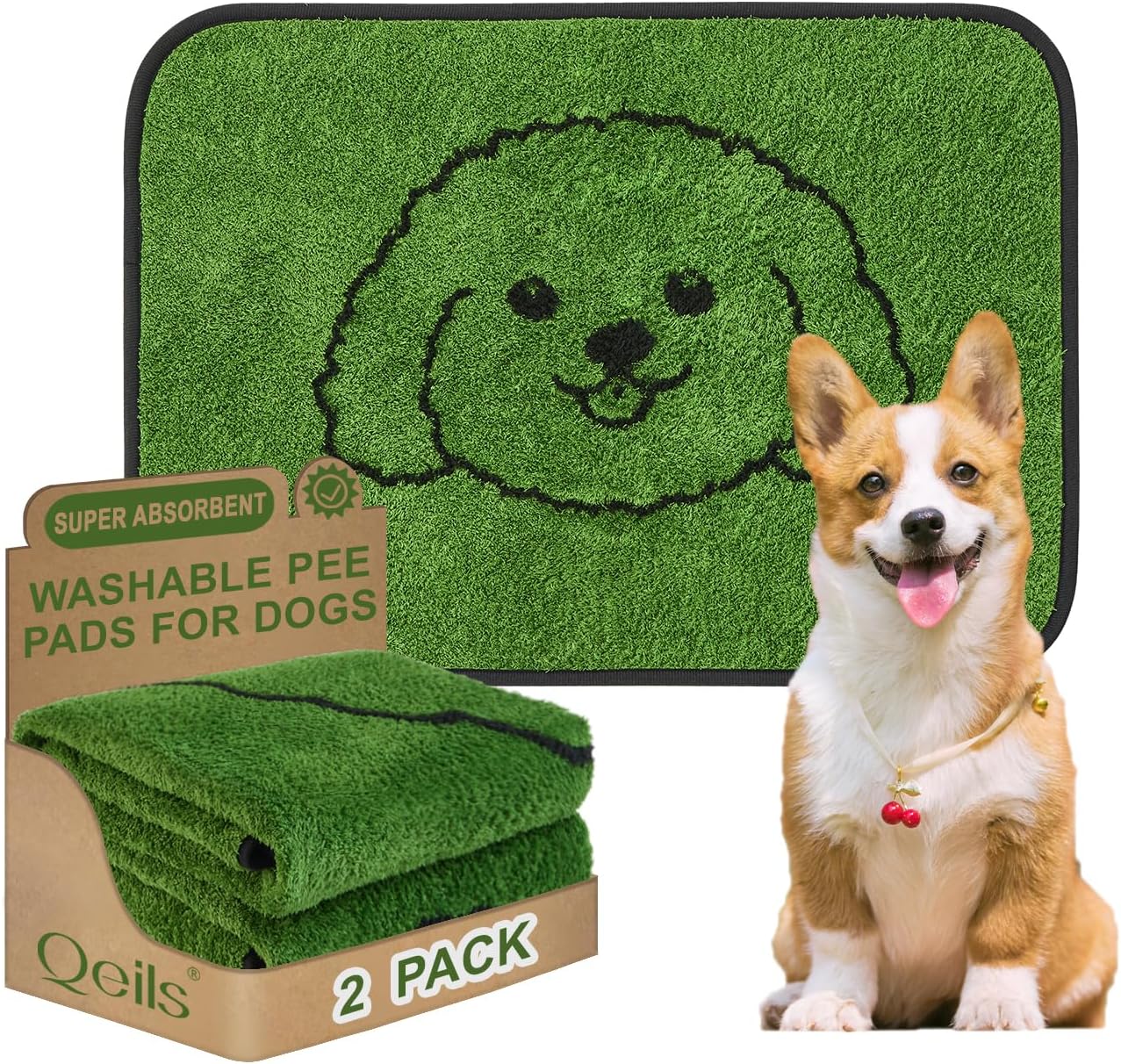 Qeils Reusable Puppy Pads, Washable Pee Pads for Dogs 2 Pack Durable Absorbent Leakproof Dog Training Pads for Home or Travel, Non-Slip Wee Wee Pads Potty Pads 18″x24″