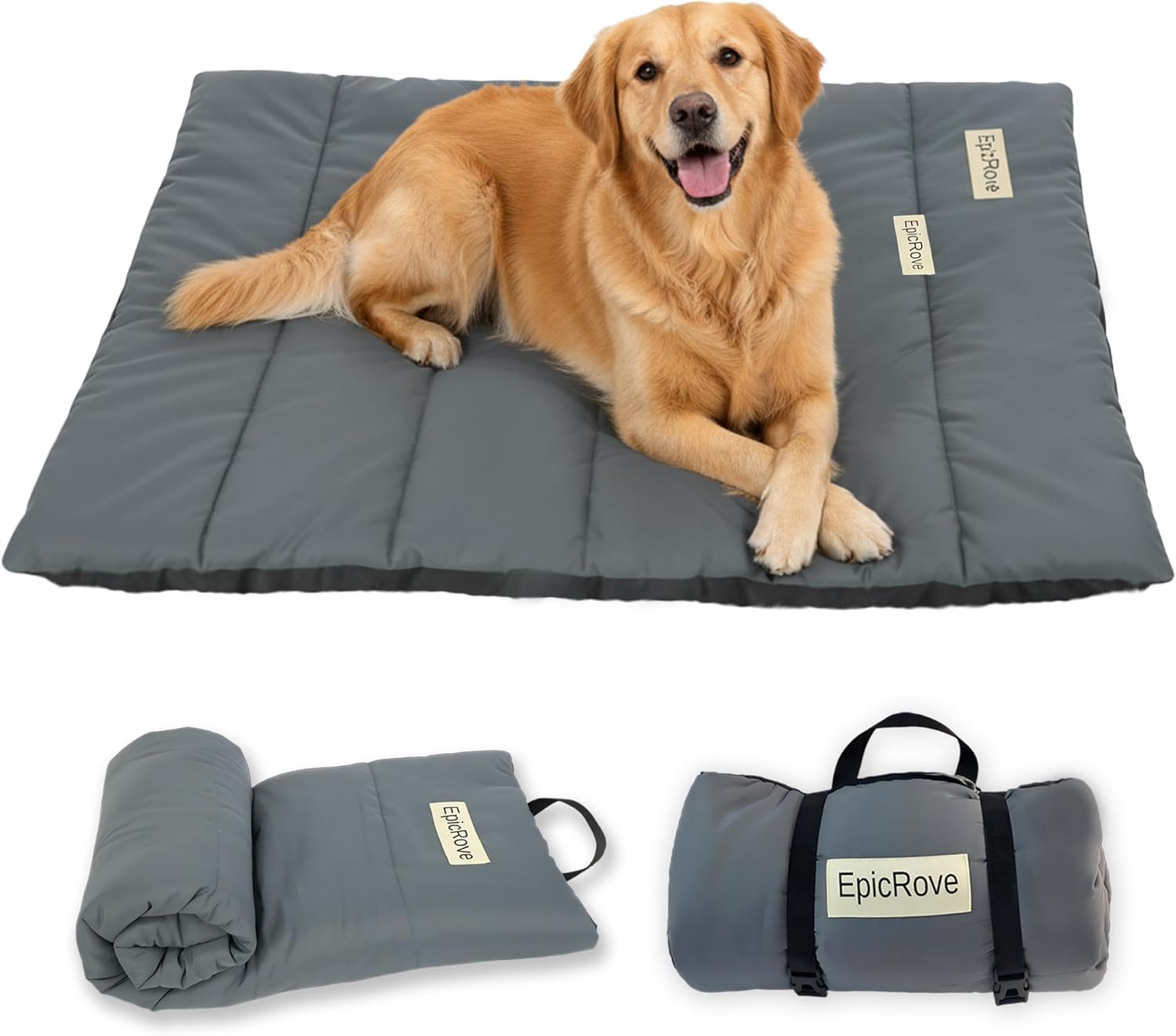 RovePad Trail Dog Bed Mat 43″x27″ – Waterproof Non Slip Outdoor Travel Mat for Camping & Car – Silent Peachskin Roll-Up Pad for Medium & Large Dogs, Machine Washable