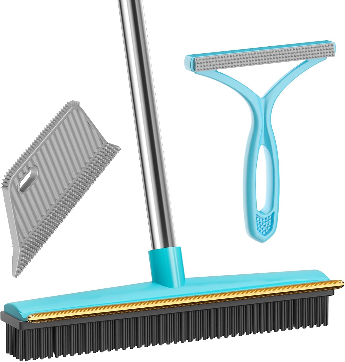 SOCCSO Carpet Rake for Pet Hair Removal (3 Pack),Dog Cat Fur Remover Rubber Broom,Carpet Rake – 60″ Long Handle Lint Shaver Cleaner Tools,Scraper Brush for Carpet,Rug,Car Mat,Couch,Pet Bed,Furniture