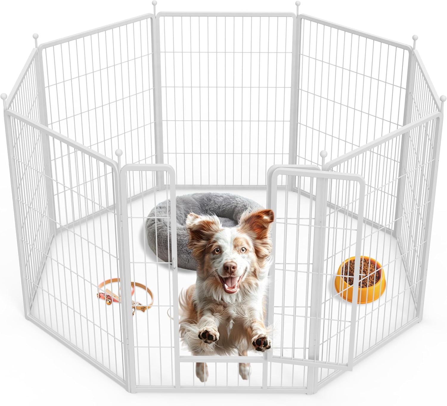 Simple Deluxe Dog Playpen, 40″ Height 8 Panels Fence with Anti-Rust Coating, Metal Heavy Portable Foldable Dog Pen for Medium/Large Dogs RV Camping, White