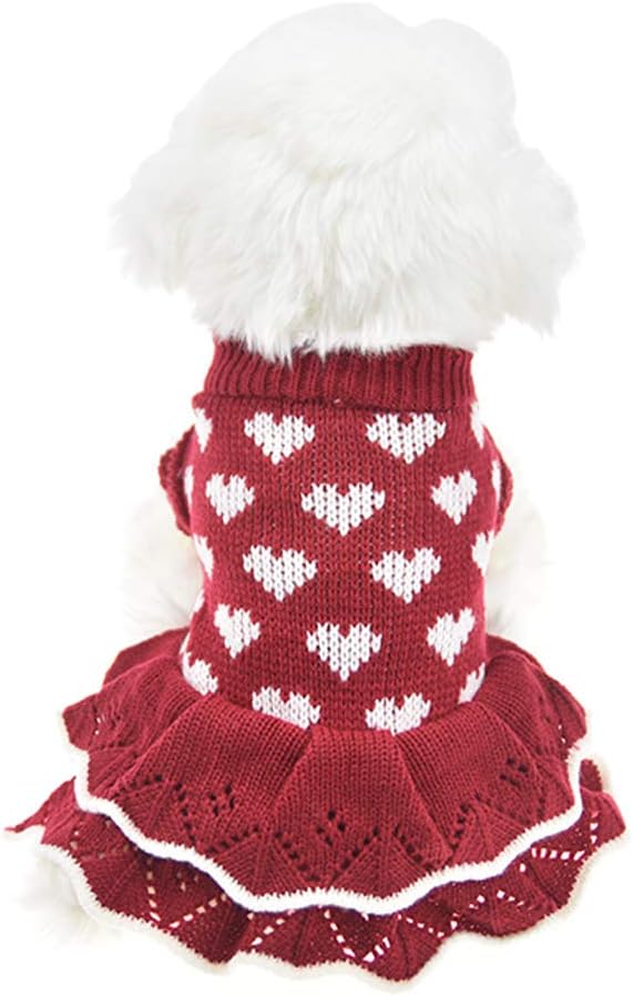 Small Dog Sweaters Girl Red Winter Warm Dog Christmas Dress Costume Clothes Dachshund Chihuahua Corgi (Red, S)
