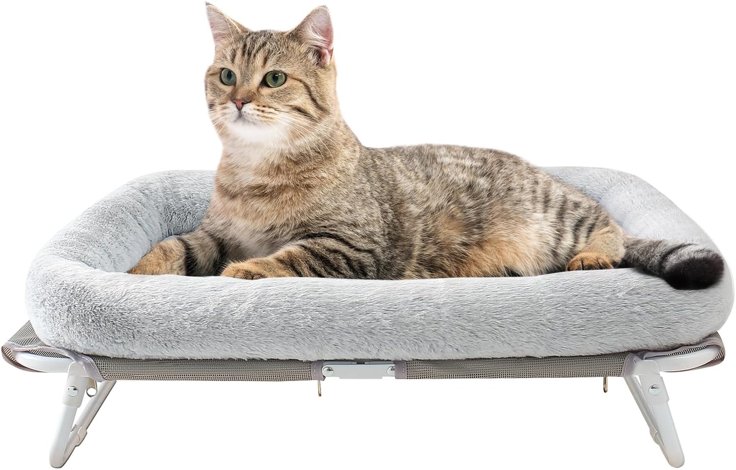 Sunhoo Elevated Cat Bed Foldable Raised Pet Hammock Self-Supporting Puppy Lounger with Off Floor Metal Frame Washable Cover for Small Dog Kitten Indoor Use 25.2×15.75×7.48 in（Grey）