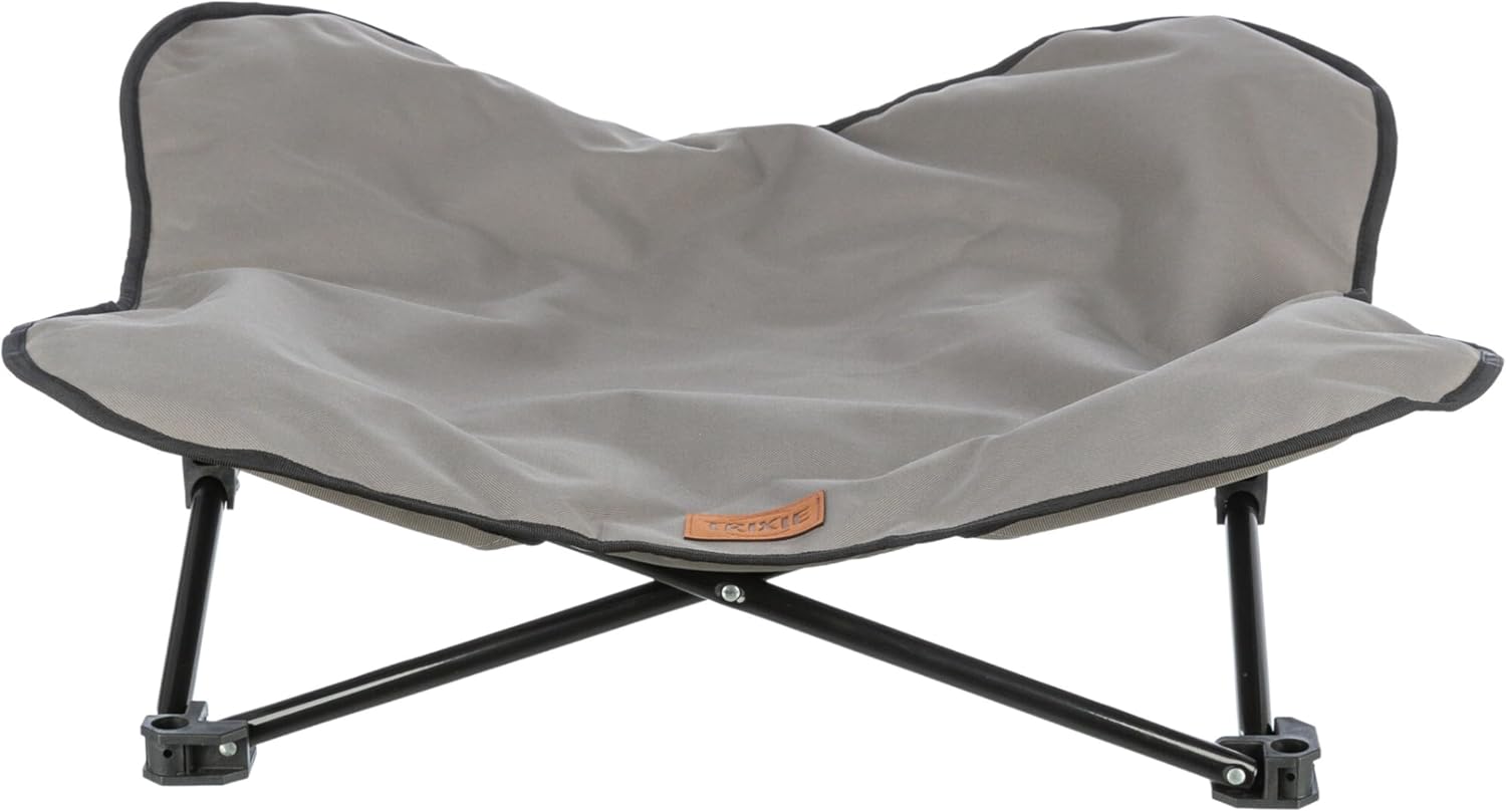 Trixie Camping Cot for Small Dogs up to 35 lb, Elevated Pet Travel Bed 27.2″ x 27.2″, Portable Steel Frame Lounger with Removable Topper, Foldable Design, Storage Bag Included