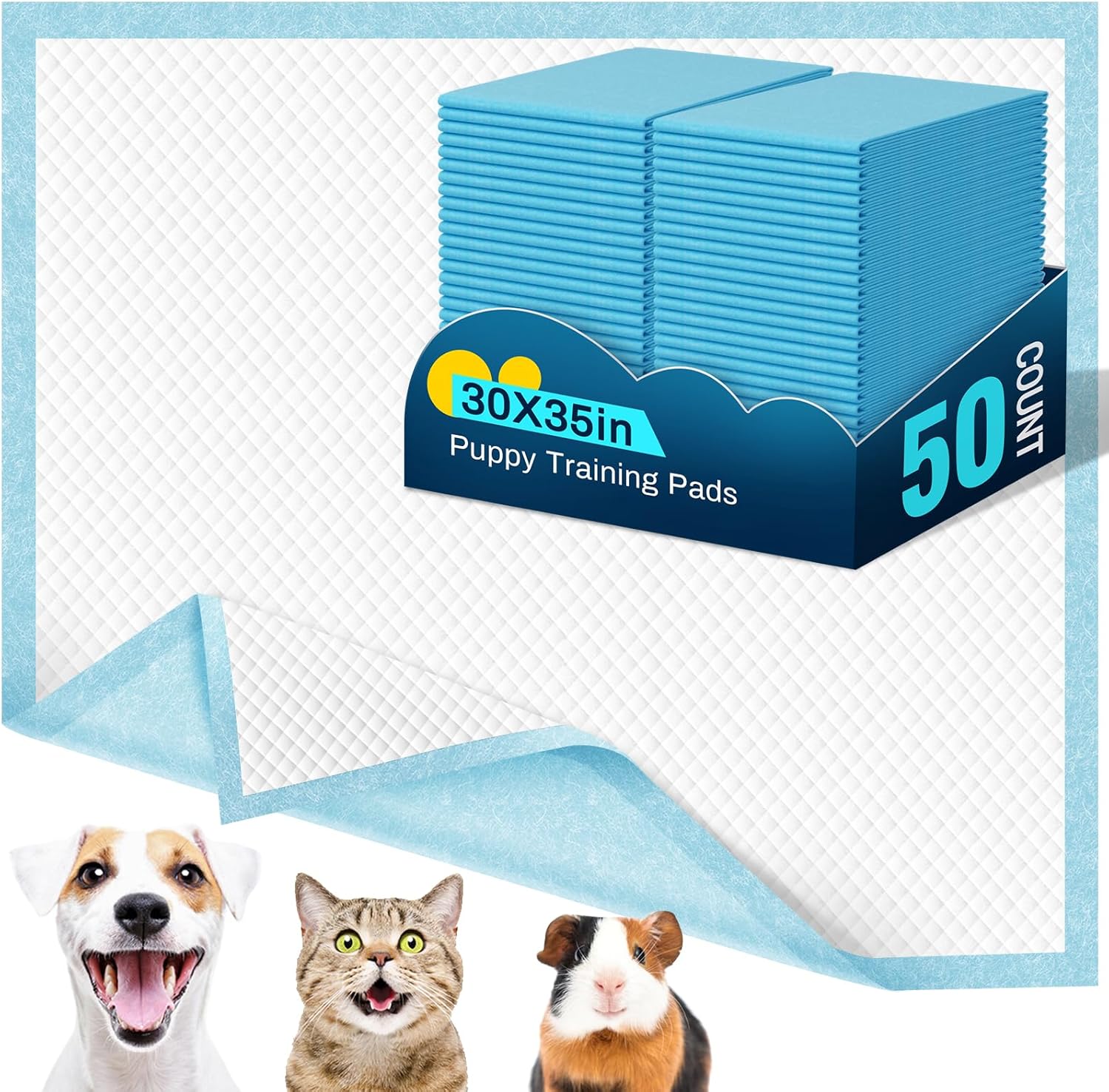 VJJ Puppy Pads XL 30″x35″, 50 Count Pee Pads for Dogs Large for Doggie&Cats, Disposable Dog Pee Pads Extra Large, X-Large Potty Pads for Indoor, Outdoor Use