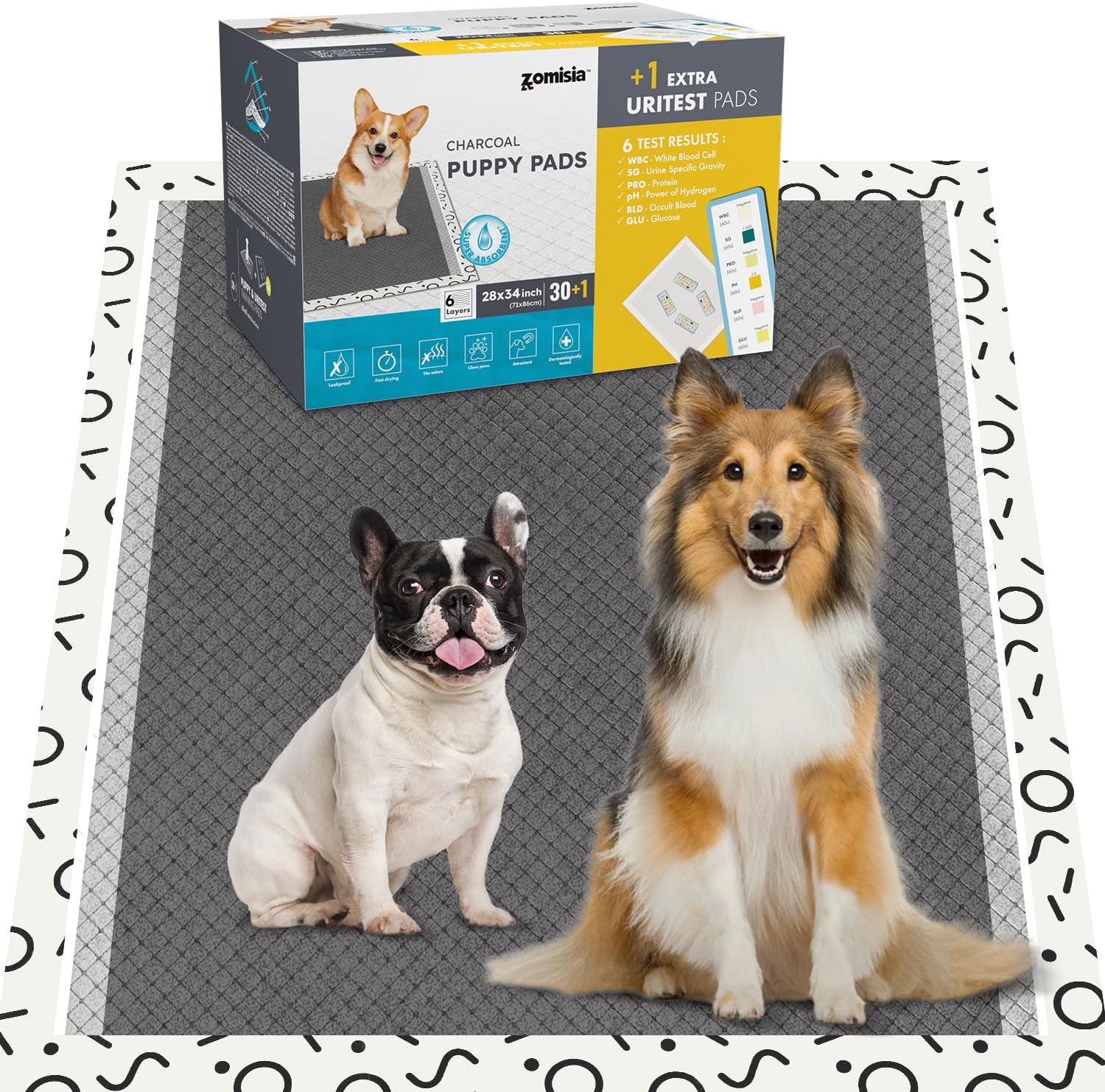 ZOMISIA Charcoal Puppy Pee Pads for Dogs Extra Large, 28″x34″ 30 Counts + 1 Extra Health Monitoring Pad – XL Dog Potty Training Pads Disposable, Odor-Control, Super Absorbent Leak-Proof