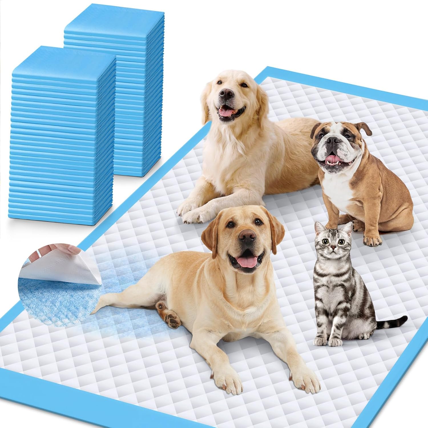 iweepet Enormous 37″x 54″ Dog Training Potty Pads, Super Absorbent & Leak-Proof 6 Layers Puppy Pads 30 Counts, Disposable Dog Pee Pads Extra Large for Puppy, Surgery, Older, Cats, Rabbits