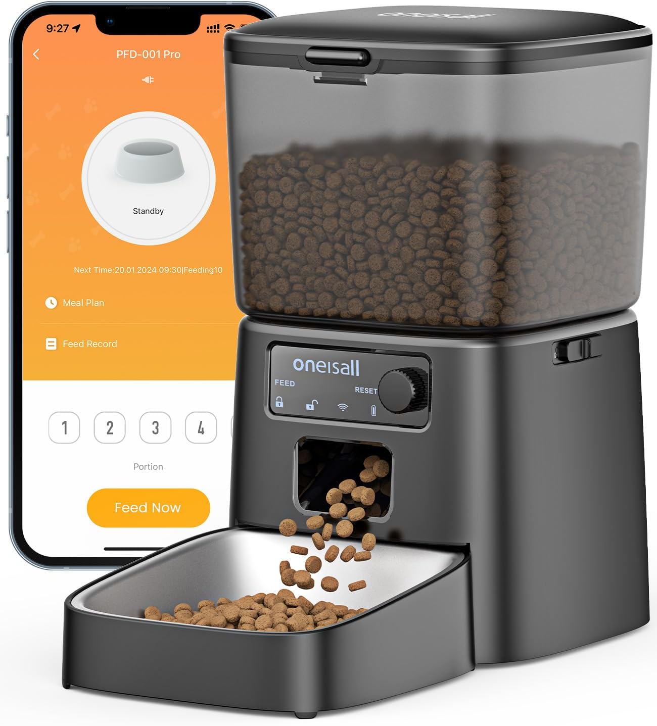 oneisall Automatic Cat Feeder, 2.4G WiFi Cat Food Dispenser with App, 12 Cups/3.5L Auto Cat Feeder for Dry Food, Timed Cat Feeder with Portion Control for Small Pets Indoor
