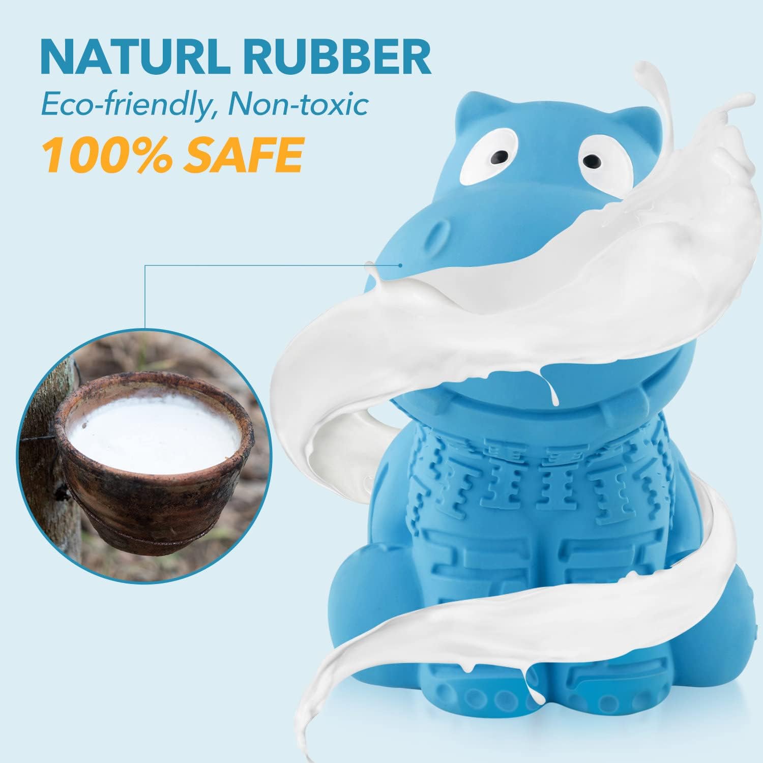 petizer Tough Squeaky Dog Toys for Aggressive Chewers – Durable, Natural Latex Rubber Dog Toy with Real Beef Scent, Dental Chew Outdoor Trainning Toy for Medium, Large Breeds – Blue Hippo